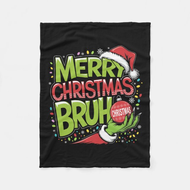 Frohe Weihnachten Bruh Green Hand Weihnachtsmannmü Fleecedecke (Vorderseite)