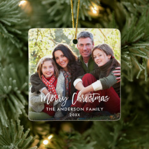 Frohe Weihnachten Brush Script Family Foto W Keramikornament