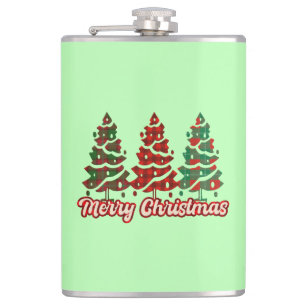 Frohe Weihnachten Buffalo Kariert Bäume Design-420 Flachmann