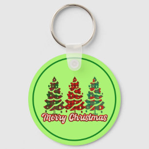 Frohe Weihnachten Buffalo Kariert Bäume Design-420 Schlüsselanhänger
