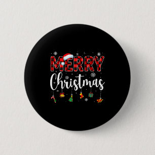Frohe Weihnachten Buffalo Kariert Roter Weihnachts Button