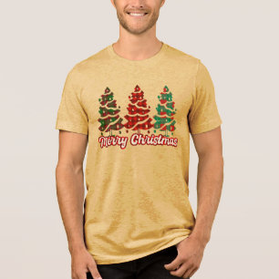 Frohe Weihnachten Buffalo Karierte Bäume Design-42 Tri-Blend Shirt