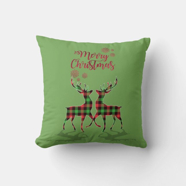 Frohe Weihnachten, Buffalo Pleid Reindeer Kissen (Vorderseite)