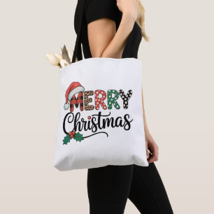 Frohe Weihnachten Büffel Kariert Santa Hut Liebe X Tasche