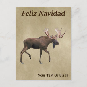 Frohe Weihnachten - Bull Moose auf altem Papier Postkarte