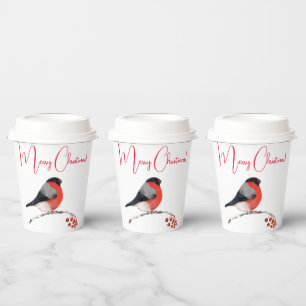Frohe Weihnachten, Bullfinch im Winter Pappbecher