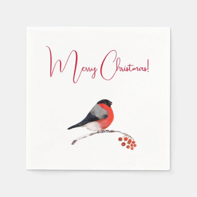 Frohe Weihnachten, Bullfinch im Winter Serviette (Vorderseite)