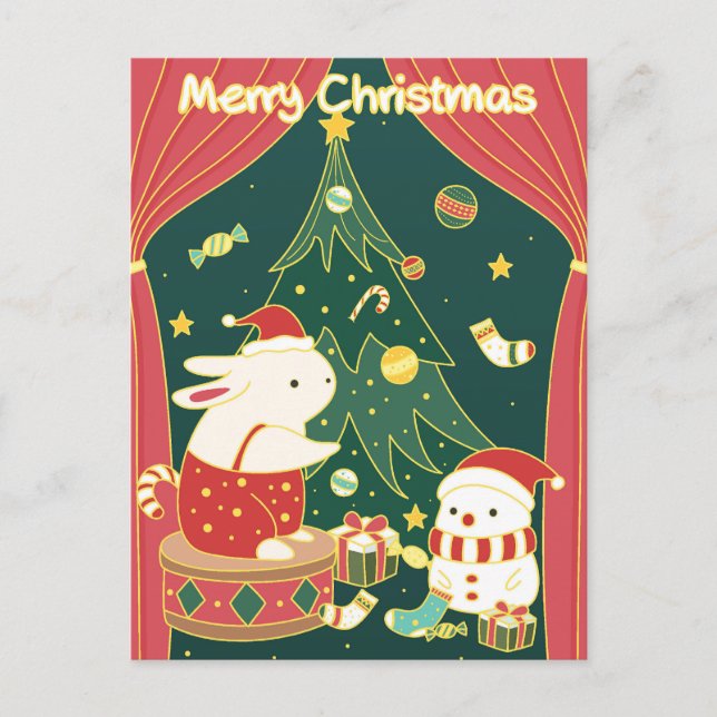 Frohe Weihnachten Bunnies Postcard Postkarte (Vorderseite)