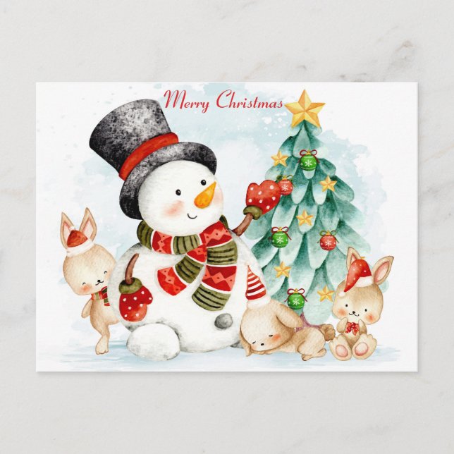 Frohe Weihnachten Bunnies Postcard Postkarte (Vorderseite)