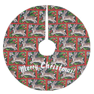 Frohe Weihnachten Bunny Rabbit Blumenbaum Rock Polyester Weihnachtsbaumdecke