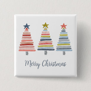 Frohe Weihnachten bunt gestapelte Bäume Button