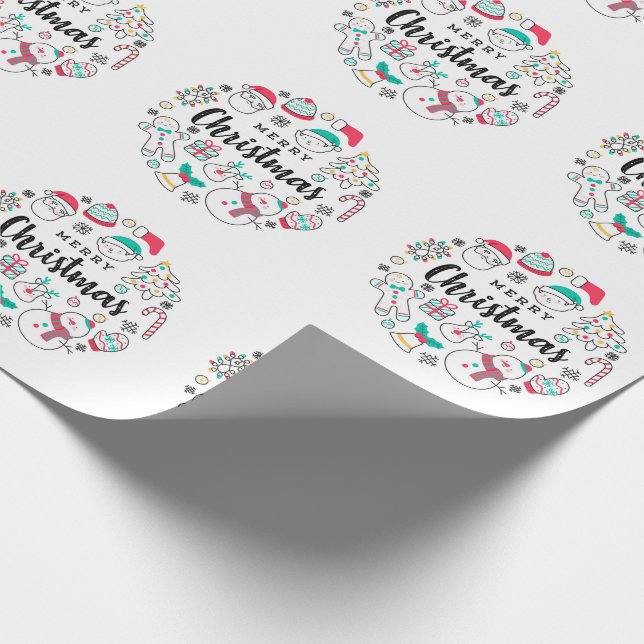 Frohe Weihnachten bunt zeichnend Geschenkpapier (Ecke)
