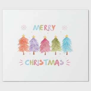 Frohe Weihnachten Bunte Bäume Essential Geschenkpapier