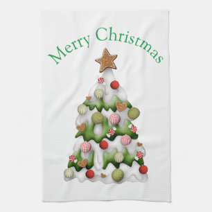 Frohe Weihnachten bunter Schnee Weihnachtsbaum Geschirrtuch
