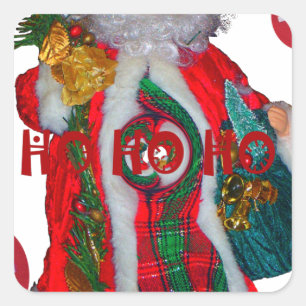 Frohe Weihnachten Bunter Weihnachtsmann Kunst Druc Quadratischer Aufkleber