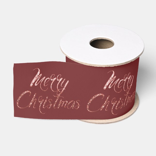 Frohe Weihnachten Burgundy Pastel Pink Roe Gold Ripsband (Spule)