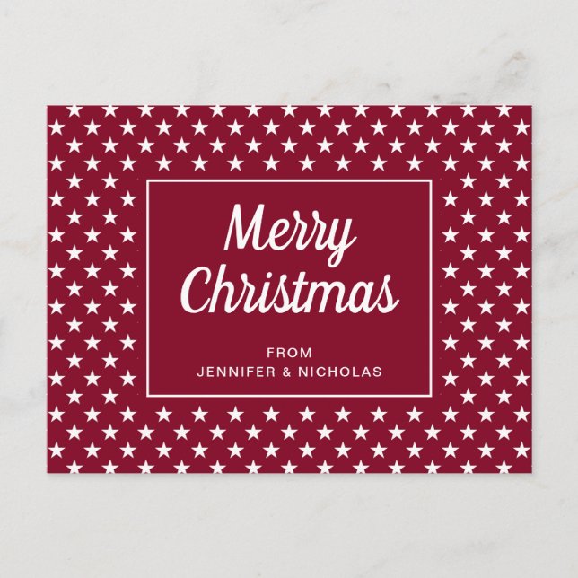 Frohe Weihnachten Burgundy Red White Stars Postkarte (Vorderseite)
