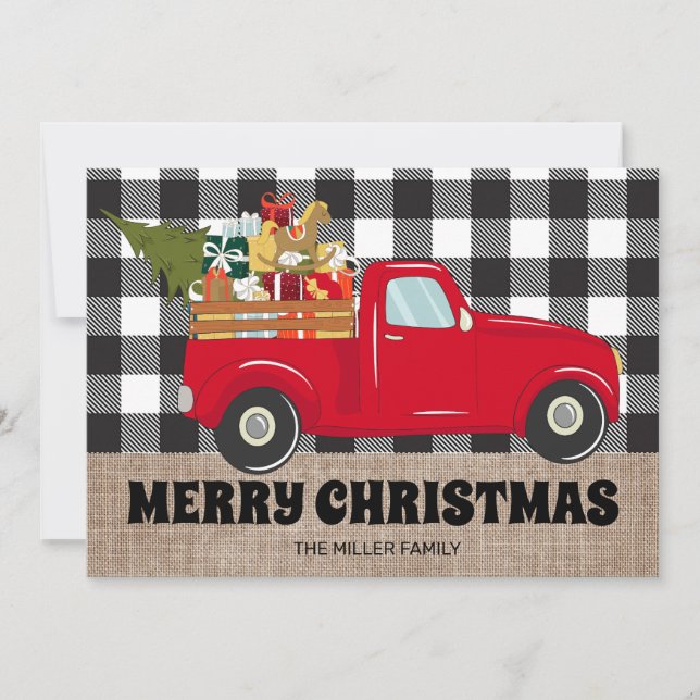 Frohe Weihnachten Burlap Buffalo Karierte LKW-Foto (Vorderseite)