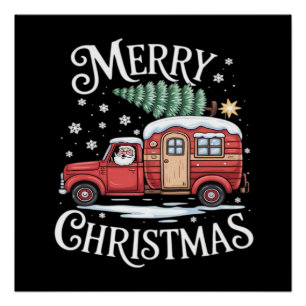 Frohe Weihnachten Camping Süßer Weihnachtsmann LKW Poster
