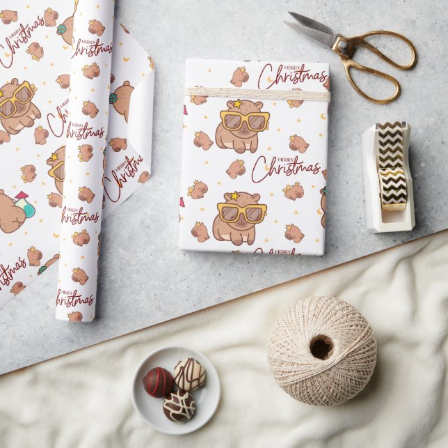 Frohe Weihnachten Capybara  Geschenkpapier (Kunsthandwerk)