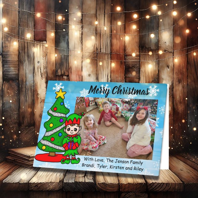 Frohe Weihnachten, Cartoon Elf, Foto für Feiertage Karte (Von Creator hochgeladen)