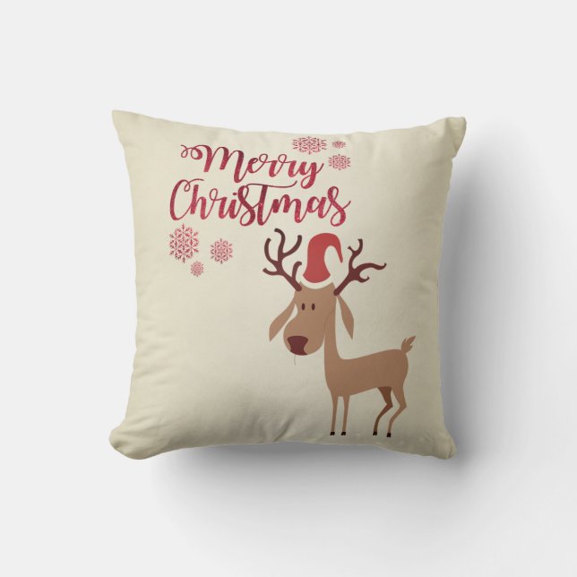 Frohe Weihnachten, Cartoon Reindeer Kissen (Vorderseite)