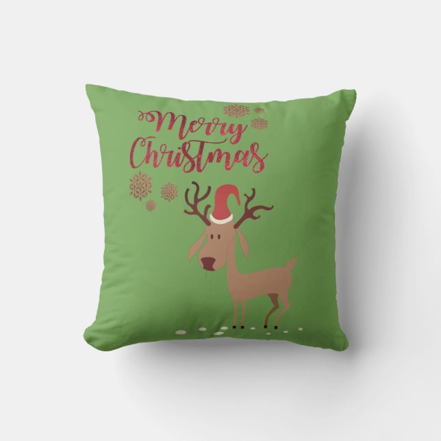 Frohe Weihnachten, Cartoon Reindeer Kissen (Vorderseite)