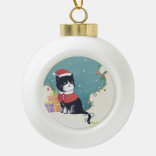 Frohe Weihnachten: Cat Illustration Art Keramik Kugel-Ornament