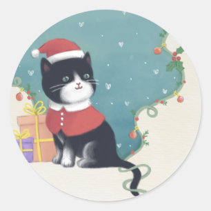 Frohe Weihnachten: Cat Illustration Art Runder Aufkleber