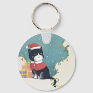 Frohe Weihnachten: Cat Illustration Art Schlüsselanhänger