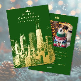 Frohe Weihnachten Chicago Green Foil Foto Card Folien Feiertagskarte