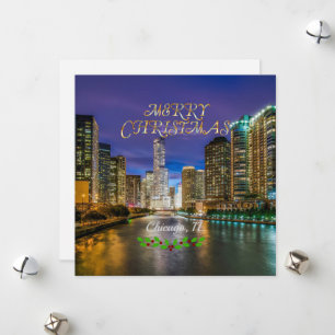 Frohe Weihnachten, Chicago River bei Sonnenunterga Feiertagskarte