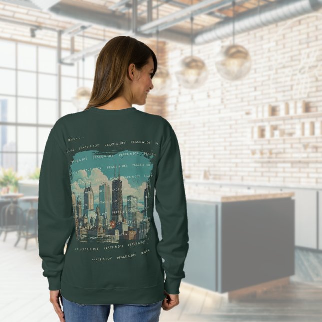 Frohe Weihnachten Chicago Skyline Holiday Sweatshirt (Merry Christmas Chicago Skyline Holiday Sweatshirt (back))