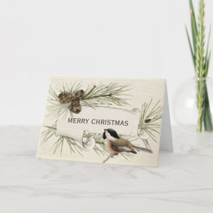 Frohe Weihnachten Chickadee Bird Pinecone Scroll