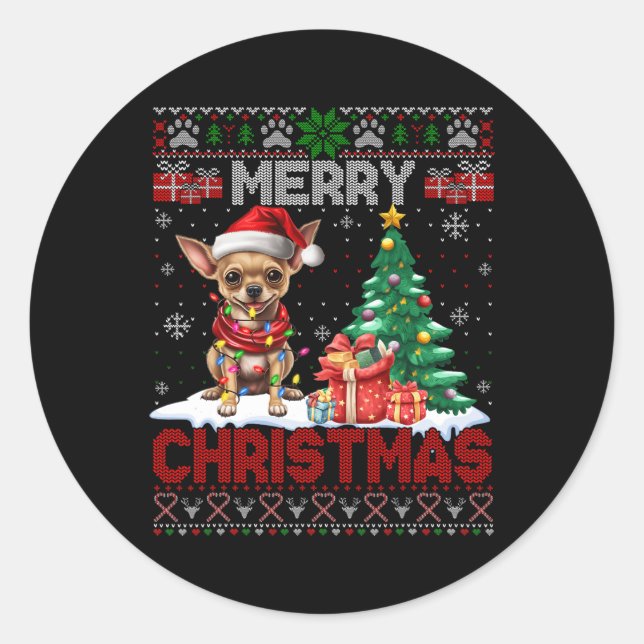 Frohe Weihnachten Chihuahua Dog Lover Familie Ugly Runder Aufkleber (Vorderseite)