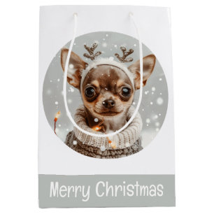 Frohe Weihnachten Chihuahua Renntier Hund Mittlere Geschenktüte