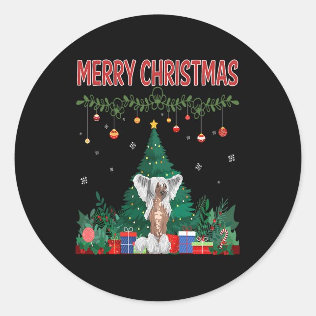 Frohe Weihnachten Chinesisch Crested Runder Aufkleber (Vorderseite)