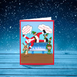 Frohe Weihnachten Chiropraktor Santa & Elves Holid<br><div class="desc">Eine skurrile Szene, in der der Weihnachtsmann von seinen Elfen und Rentieren gezähmt und gedehnt wird, die nicht überzeugt sind, dass dies eine gute Idee ist. Dies ist eine humorvolle Karte für den Chiropraktor in Ihrem Leben, ob es nun Ihr eigener Chiropraktor ist oder ein Familienmitglied oder Freund, der Chiropraktor...</div>