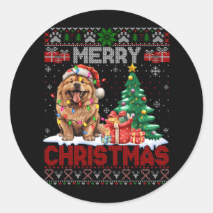 Frohe Weihnachten Chow Chow Chow Hund Lover Famili Runder Aufkleber