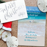 Frohe Weihnachten Christliche Schrift Beach Themed Folienkarte<br><div class="desc">Die Weihnachtskarten mit der Christlichen Schrift verhüllen. Wählen Sie weißes, graues oder Kraftpapier mit Silber- oder Goldfolie für den Gruß auf der Vorderseite. Das Design besteht aus zwei Seestern, oder Seestern, mit Baumschmuck, vorne (Folie) und innen. Ein Bild im Hintergrund des tropischen Strandes enthält Text an zwei Stellen. Die Schrift...</div>