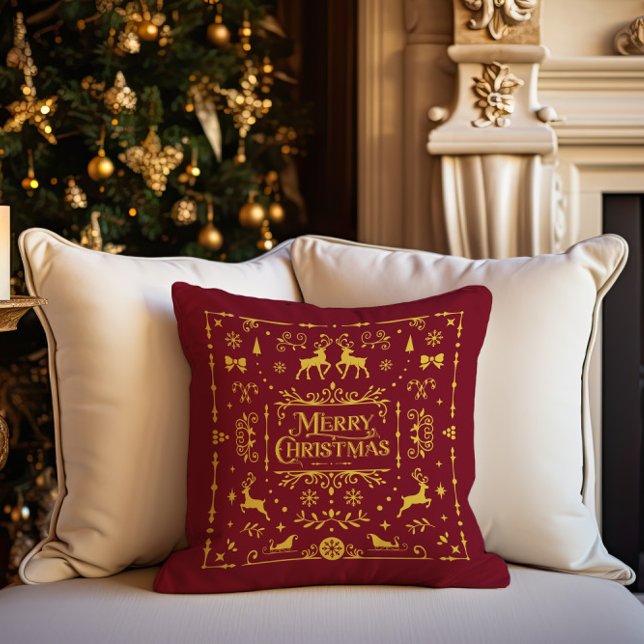 Frohe Weihnachten Classic Nordic Red Holiday Kissen (Merry Christmas Classic Nordic Red Holiday Throw Pillow)