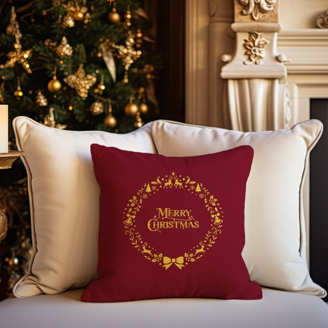 Frohe Weihnachten Classic Nordic Red Holiday Kissen (Merry Christmas Classic Nordic Red Holiday Throw Pillow)