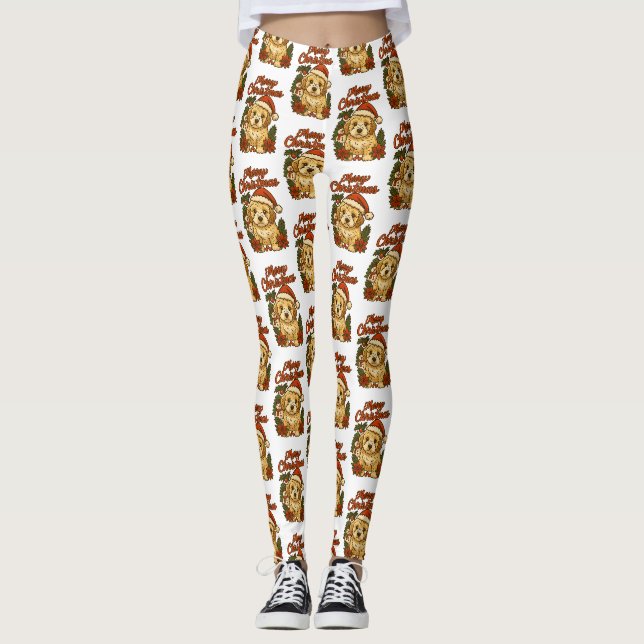 Frohe Weihnachten Cockapoo Design Leggings (Vorderseite)