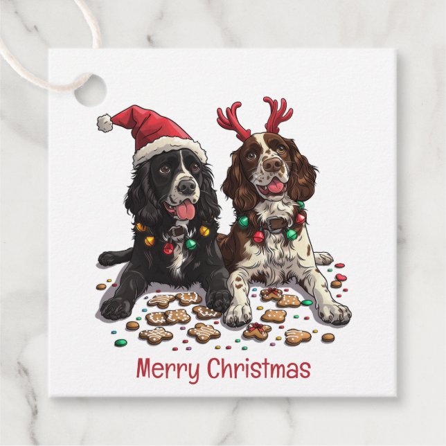 Frohe Weihnachten Cocker Spaniel Hunde Geschenkanhänger (Vorderseite)