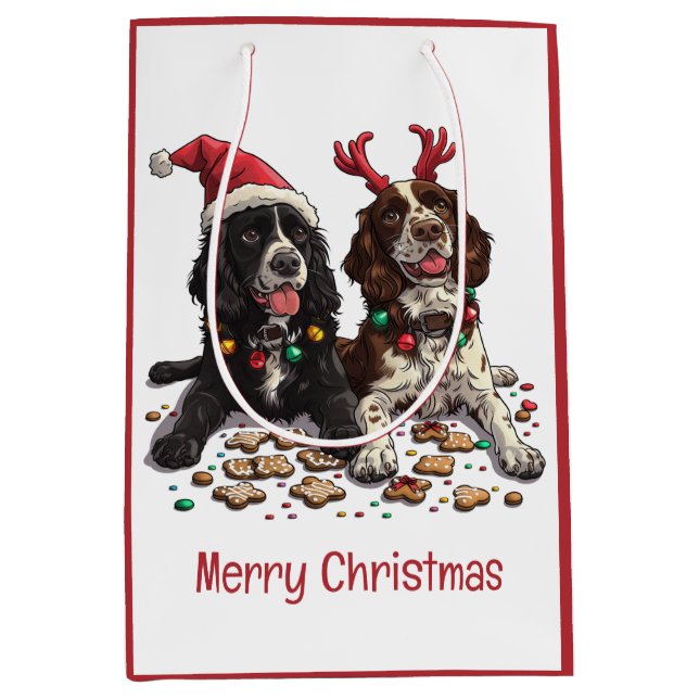 Frohe Weihnachten Cocker Spaniel Hunde Mittlere Geschenktüte (Vorderseite)