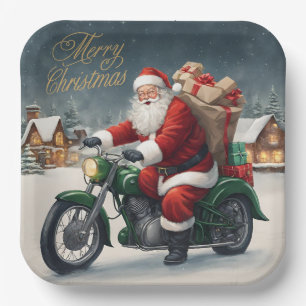 Frohe Weihnachten Cooler Weihnachtsmann auf Motorr Pappteller