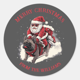 Frohe Weihnachten Cooler Weihnachtsmann Französisc Runder Aufkleber
