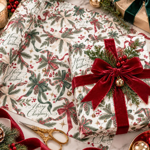 Frohe Weihnachten Coquette Band & Immergrün Tartan Geschenkpapier