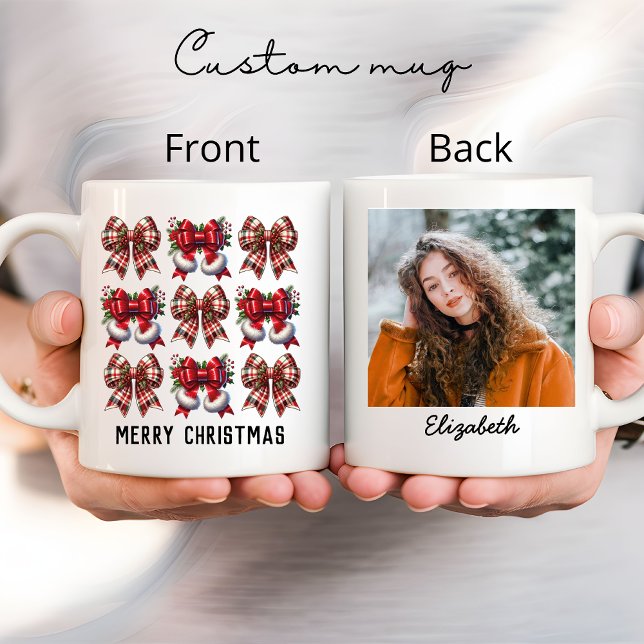 Frohe Weihnachten coquette bow Tasse, Individuelle Tasse (merry Christmas mug, Christmas coquette bow, personalized mug for her, custom name mug, Christmas)