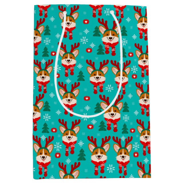Frohe Weihnachten Corgi Dog Geschenktasche Mittlere Geschenktüte (Vorderseite)